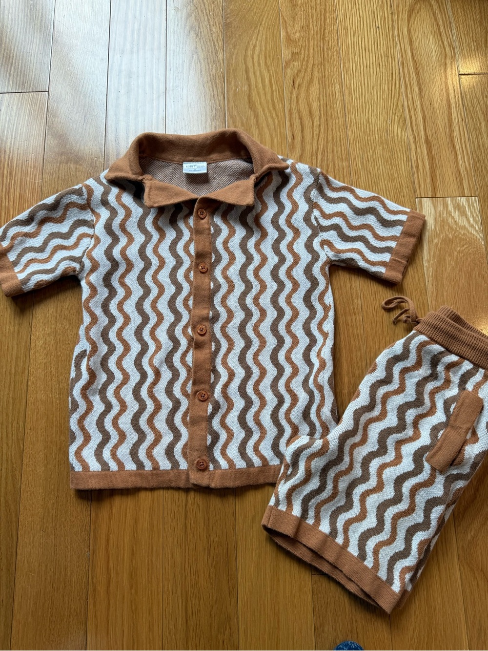Brown and White Wavy Knit Kids Matching Set
